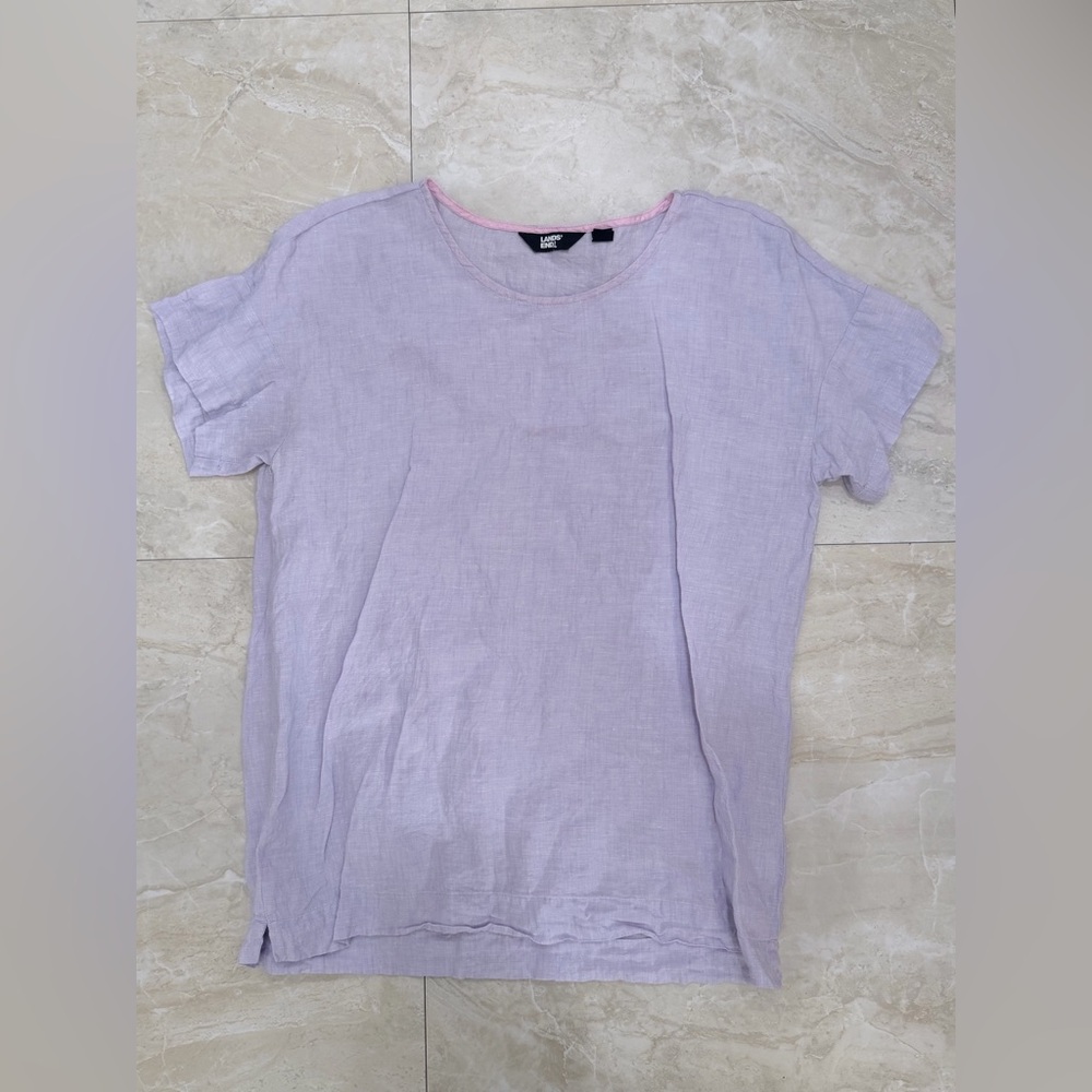 Lands' End Women's Short Sleeve 100% Linen Top Casual Blouse Purple Small - Picture 9 of 10